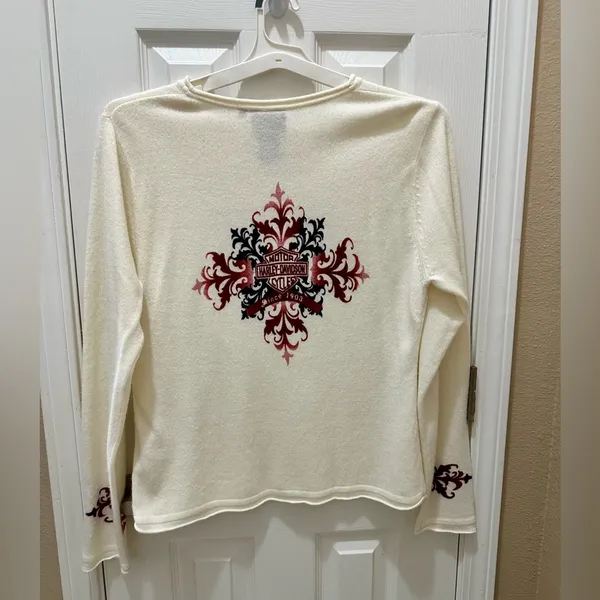 Harley Davidson Sweater cream Scrolled Fleur De Lis Size XL - Image 9