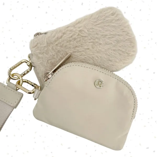 Lululemon Dual Pouch Wristlet Plush Fleece Natural Ivory Gold Cozy Fall Wallets - Image 2