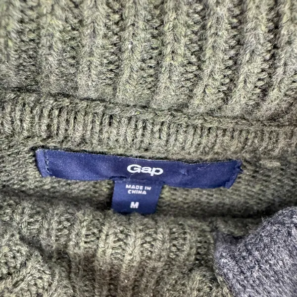 Gap Womens Olive Green Asymmetrical Button Cowl Neck Knit Sweater Cotton Medium - Image 3