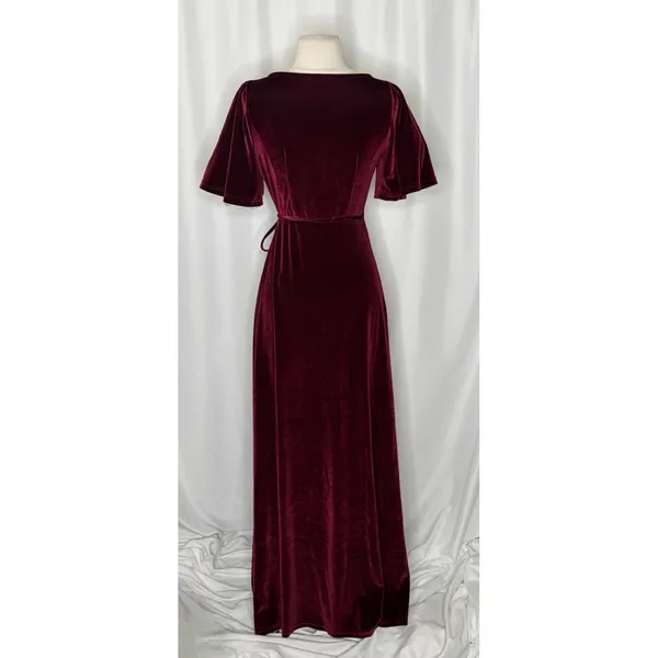 BALTIC BORN Meghan Velvet Wrap Maxi Dress Mulberry Purple Red Tie Waist X-Small - Image 9