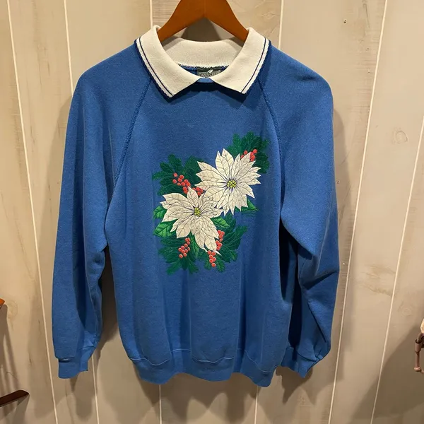 Cute floral 80s collared cottagecore granny sweatshirt ugly holiday Christmas - Image 6