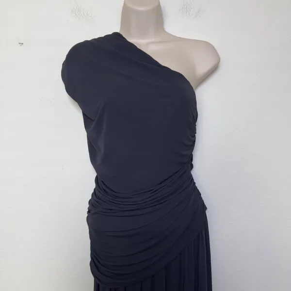 Helsa Women Jersey Dress M Caviar Black One Shoulder Maxi Ruched Formal Gala - Image 6
