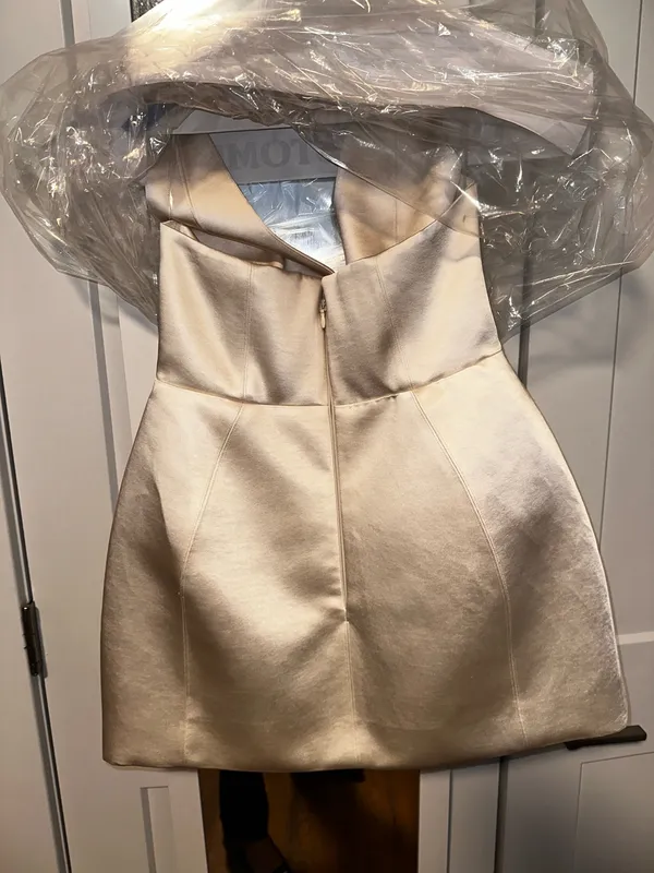 Oh Polly Halterneck Structured Tulip Mini Dress in Ivory - Image 7