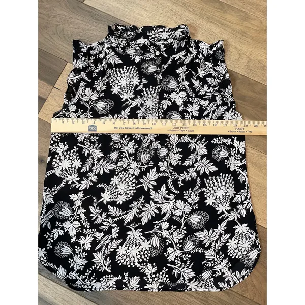 Loft Top Size S White Floral Mock Neck Ruffle Detail Flutter Sleeves - Image 6