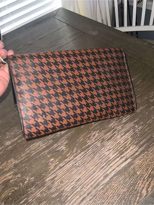 Ruby Collection Houndstooth Foldover Clutch in Brown and Black with Gold Accent - Image 5