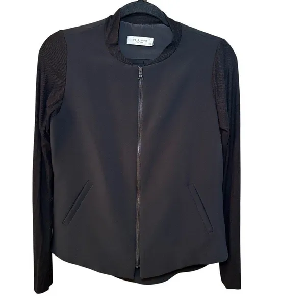 Lola & Sophie Black Zip Up Jacket Ribbed Sleeves‎ Size XS - Image 2