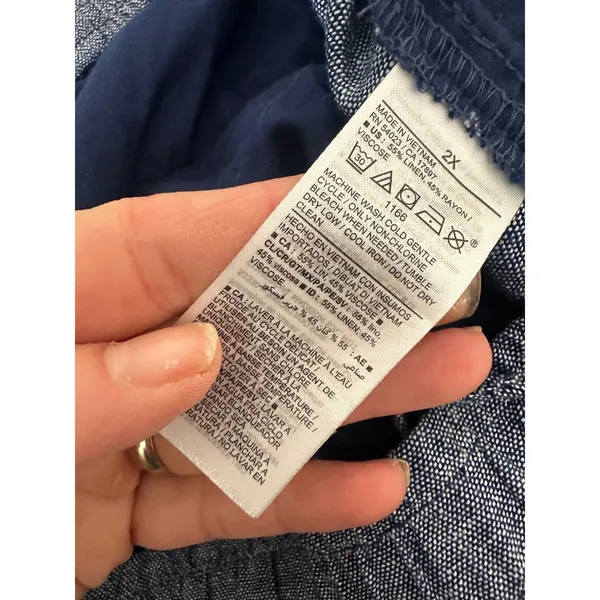 Old Navy Pants Women 2X Blue Linen Blend Elastic Waist Casual Beachy‎ Coastal - Image 6