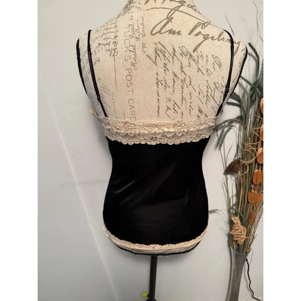Vintage Victorias Secret Gold Label Black Lace Trim‎ Camisole Top Large USA Made - Image 2