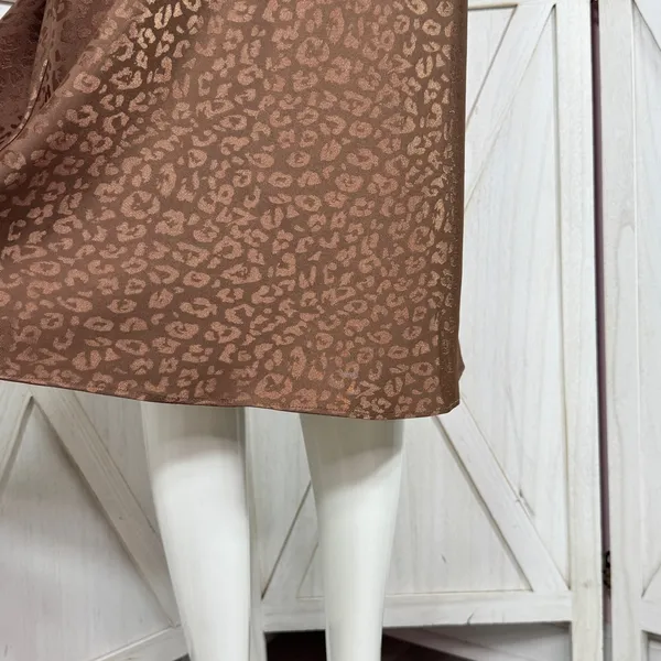 Mi Ami Francesca’s Satin Animal Print High Waist Midi Slip Skirt‎ Brown Small - Image 7