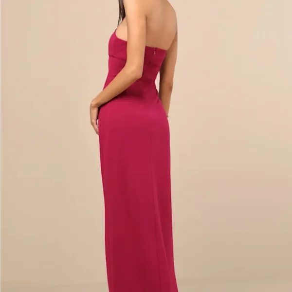 Lulu's Wine Asymmetrical Maxi Dress - Image 3