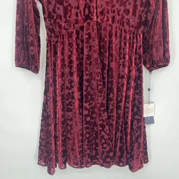 Tommy Hilfiger Burnout Velvet Dress Sz 6 Whimsigoth Burgundy Sheer Romantic Goth - Image 7