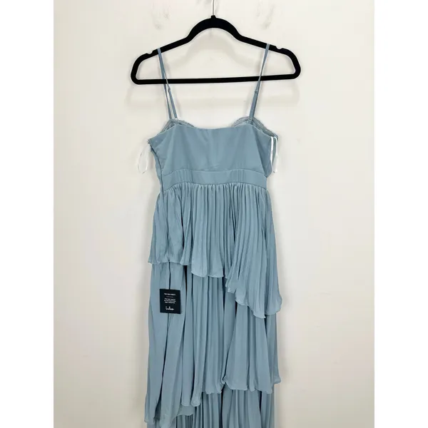Lulus Jehona Dusty Blue Pleated Tiered Maxi Dress Long Formal A Line Small NWT - Image 8