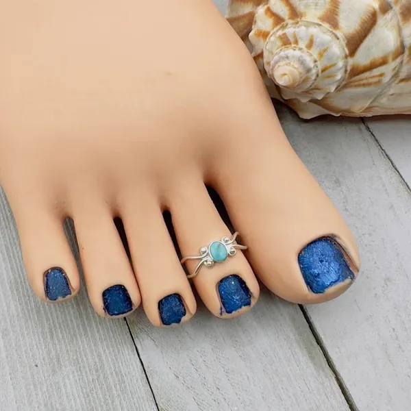 Turquoise Sterling Silver Adjustable Toe Ring Blue - Image 2