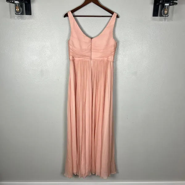 J Crew Formal Gown Maxi Dress Womens 14 Pink Silk Chiffon‎ Pleated V-Neck Heidi - Image 14