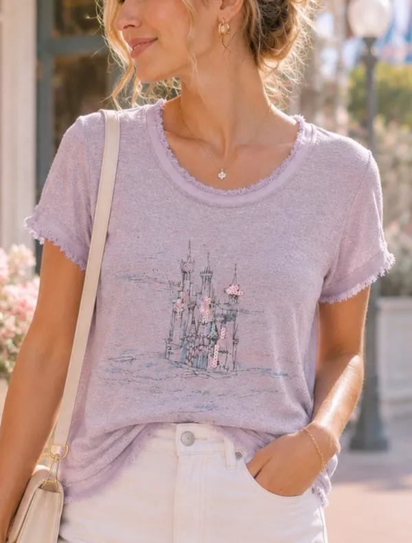 LC Lauren Conrad Cinderella Disney Castle Tee Shirt, Size Medium - Image 2
