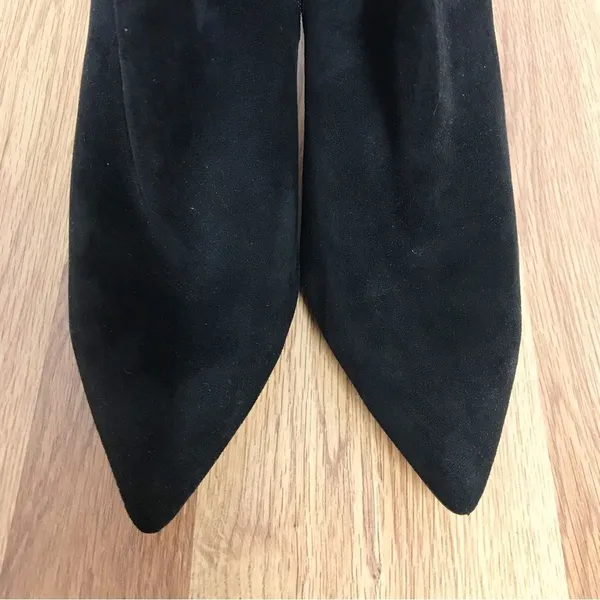 ZAC POSEN Black Ruched Suede Stiletto Midi Boot‎ Bootie Pointed Toe Size 11 - Image 4