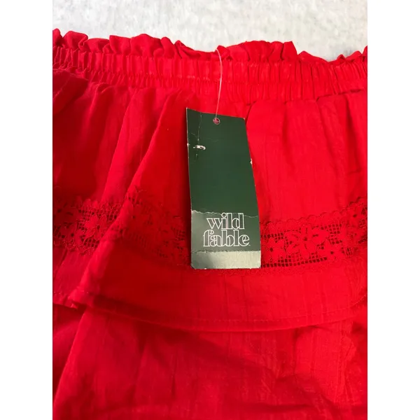 Wild Fable Red Ruffle Mini Skirt Lace Trim‎ Tiered Boho XS NWT - Image 2