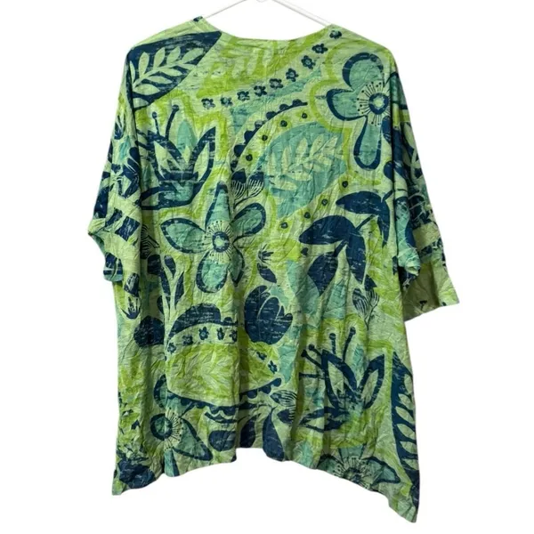 Jess & Jane Shirt Women Size Medium Asymmetrical Green Floral Lightweight‎ Beach - Image 2