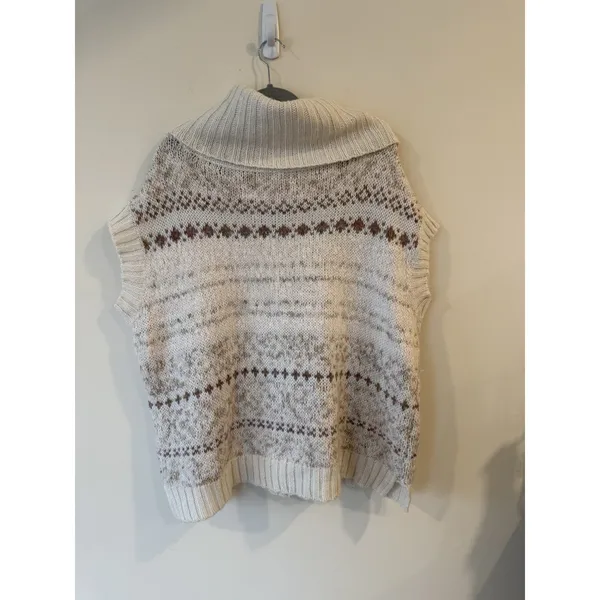 Free People Fair Isle Snow Bunny Sweater Cowl Neck Sleeveles Boho Beige Large - Image 2