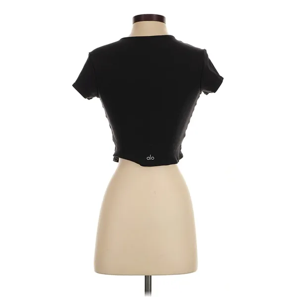 Alo Yoga Black Ribbed Cropped V-Neck Top – Size XS - Image 2