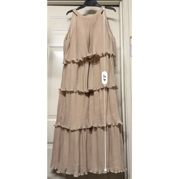 Zesica Sleeveless Halter Neck Chiffon, Ruffled, Tiered Midi Dress Women’s L - Image 4