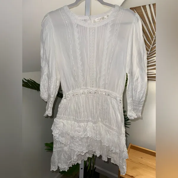 LoveShackFancy LORELAI Tiered Ruffle‎ Mini Dress Broderie Anglaise Cotton Medium - Image 5