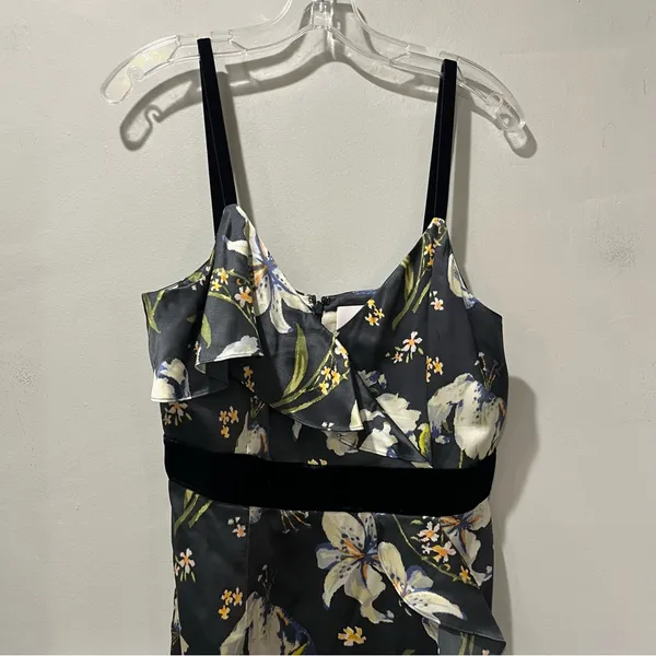Cinq à Sept Leena Floral Print Midi Dress Size 10‎ 100% Silk with Velvet … - Image 6