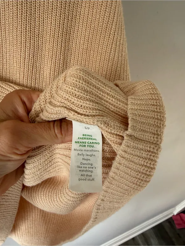 Aerie Knit Cotton Henley Sweater Button Up Hippie Boho Brown Tan Size S - Image 5