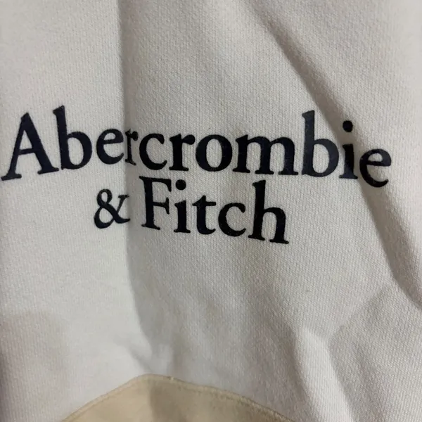 Abercrombie & Fitch Womens XL Colorblock Logo Sweatshirt Cream White Oversized - Image 2