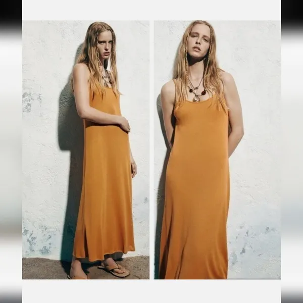 Zara Mustard Yellow Midi Ribbed Stretch Dress Small Blogger Fav - Image 2