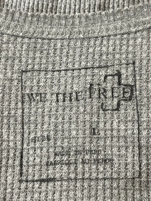 Free People We The Free Waffle Knit Thermal Top Womens L Gray Oversized Slouchy - Image 5