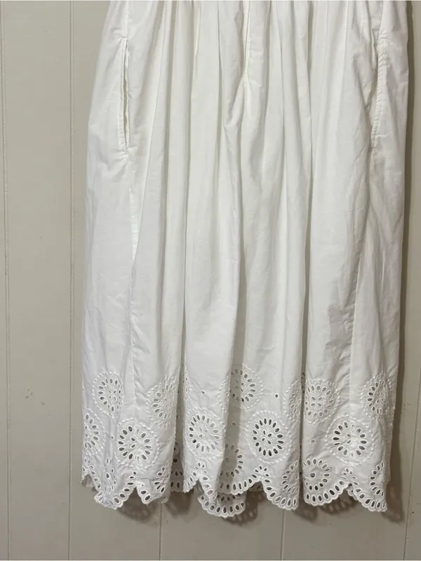 Abercrombie & Fitch White Eyelet Midi Dress L Cottagecore Smocked Pockets - Image 8