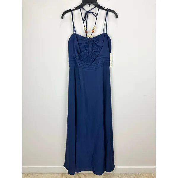 Eliza J Maxi Dress Navy Halter Pleated Embellished Formal Cocktail US 10 NWT - Image 6
