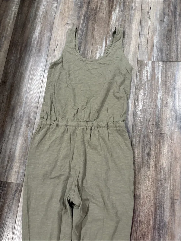 PACT Organic Cotton Sleeveless Jumpsuit Pockets Mink Gray Size Large - Image 6
