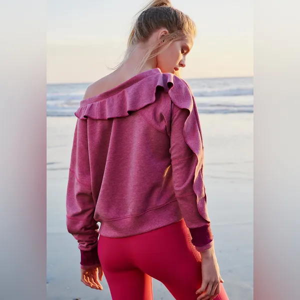 FP Movement by Free People Flounce Tech Fleece Ruffle Off Shoulder Top - Image 2