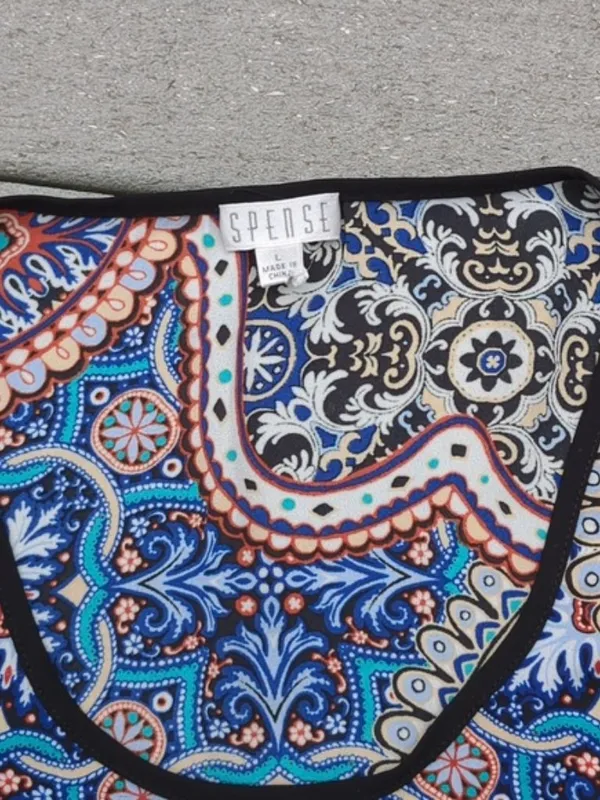 Spense Colorful High Low Hem Short Sleeve Shirt | Spense Boho Print Top - Image 2