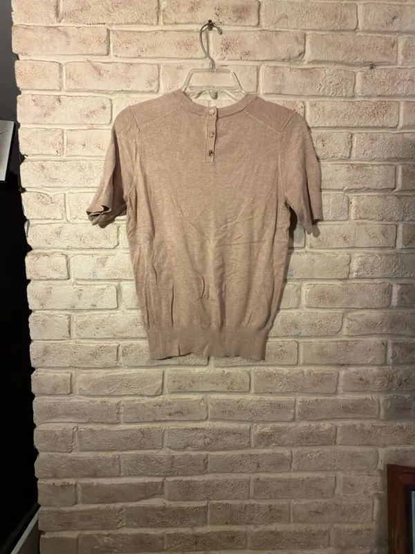 Zara Short Sleeve Fine Knit Sweater Top Beige Size S - Image 3