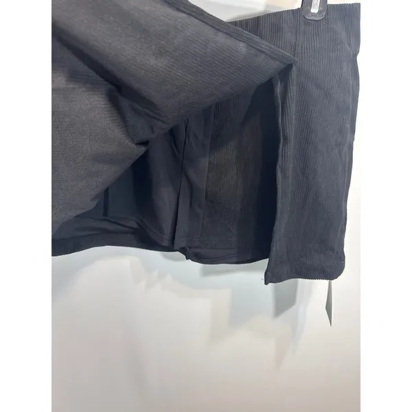 Halara Black Corduroy Skirt Mini Side Slit Zipper Closure Women Large NWT Preppy - Image 2
