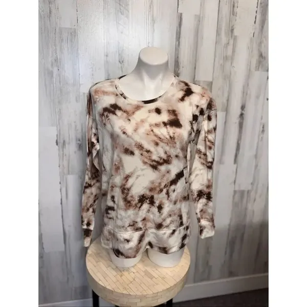 Dunnes Stores Tie Dye Lounge Set Size Small Brown Cream Sweatshirt Joggers Match - Image 3