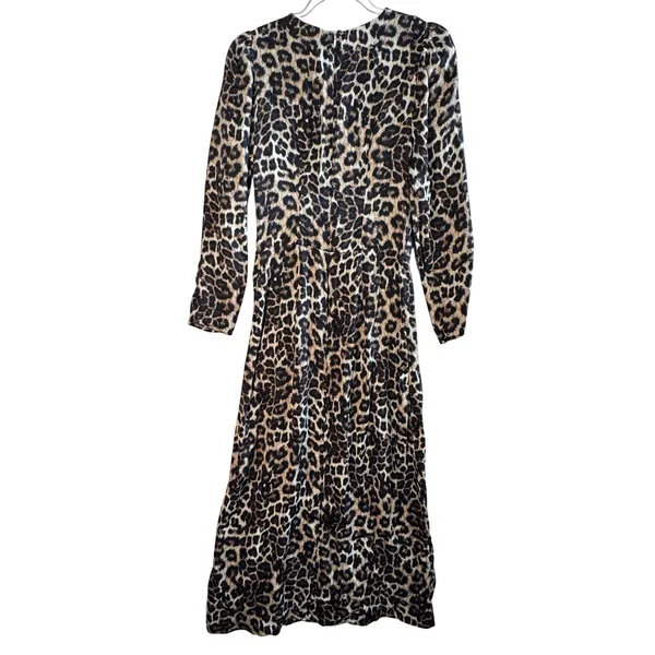 Farm Rio Leopard Animal Print‎ Viscose V-Neck Midi Dress Brown Black Large Boho - Image 2