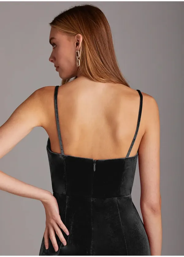 Azazie Black Velvet Floor Length Gown - Image 2