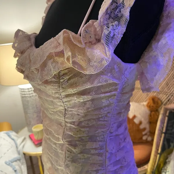Hello Molly 🎀NWT Hello Monday Monday to Sunday Lace Off Shoulder Mini Dress in Blush Sz 8/L - Image 11