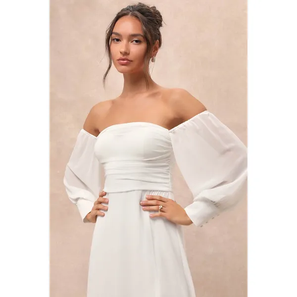 NWT Lulus Adorna White Off-the-Shoulder Maxi Dress Bridal Bride Wedding Size M - Image 4