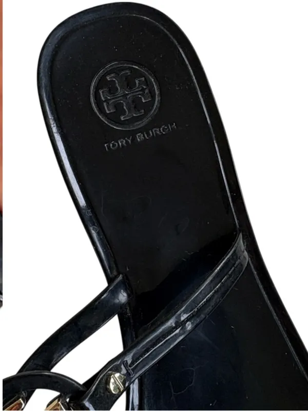 EUC Tory Burch Mini Miller Jelly Sandals Black Gold Size 10 Retail $125.00 - Image 5