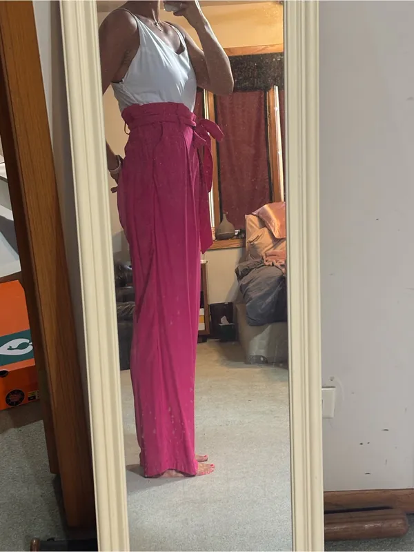 Altar'd State High-Waist Wide-Leg Tie-Waist Pants in Bright Pink - Image 2