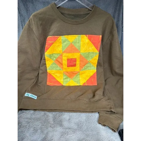 Cottagecore Quilt Block Applique Sweatshirt Geometric Star Patchwork read Size undefined - Image 2