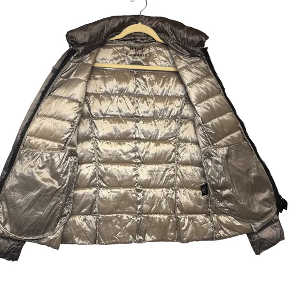 ANA‎ Packable Puffer Jacket Gray Metallic Quilted Zip Coat Womens M - Image 4