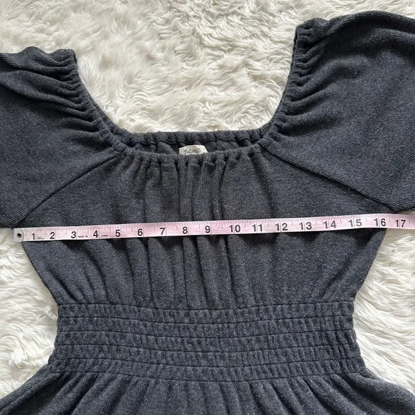 Sweater Plush Square-Neck Smocked Top Long Sleeve Dark Gray M - Image 11