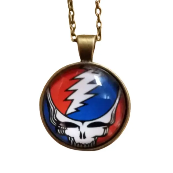 Grateful Dead Steal Your Face Collectible Necklace Antique Brass Chain - Image 3