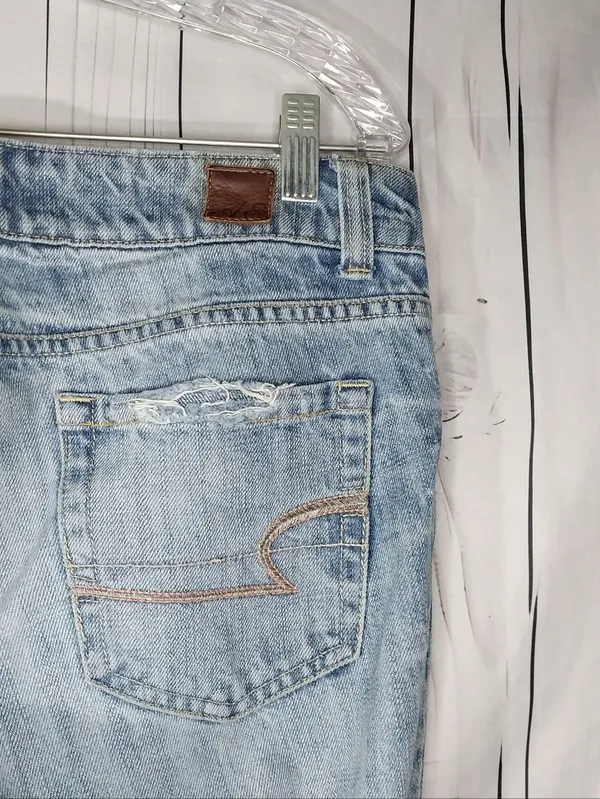 American Eagle Outfitters Light Wash Low-Rise Distressed Bootcut/Flare Y2K Jeans - Image 10